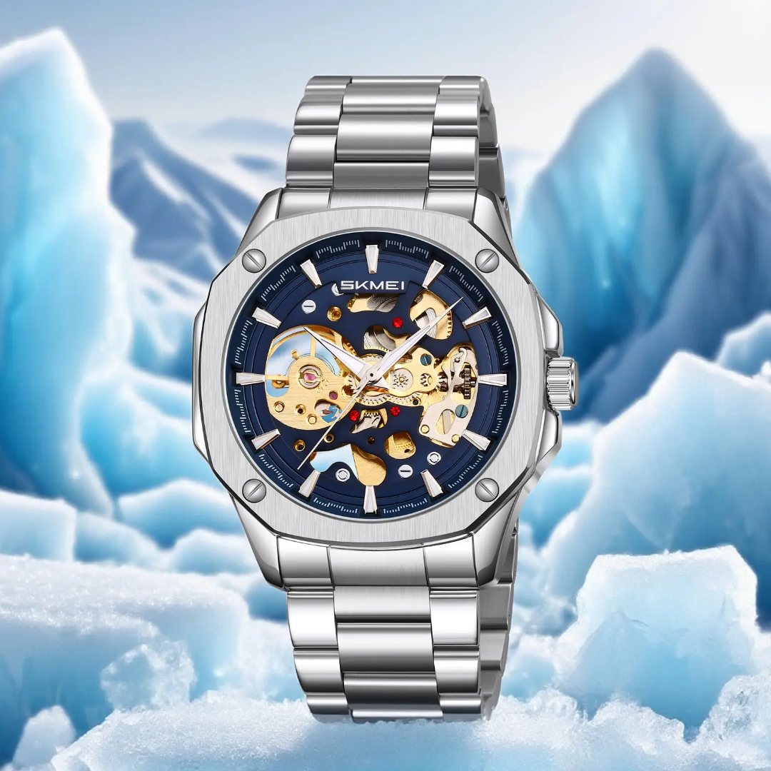 Skmei 9378 Men’s Mechanical Wrist Watch Solid Stainless Steel Strap Automatic