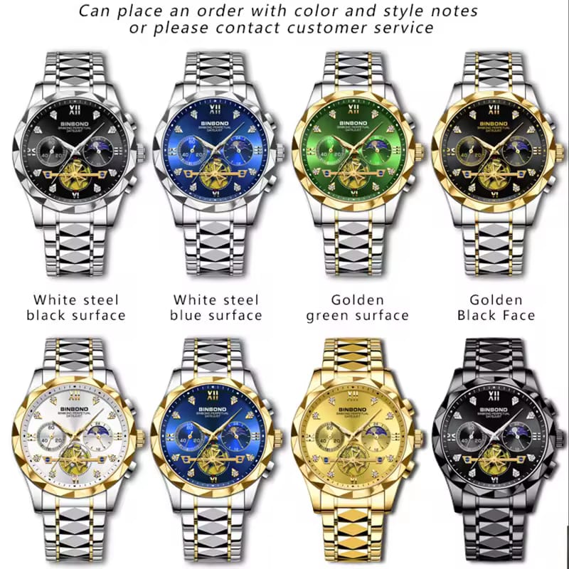 BINBOND B1236 – Luxury Chronograph Stainless Steel Quartz Watch for Men