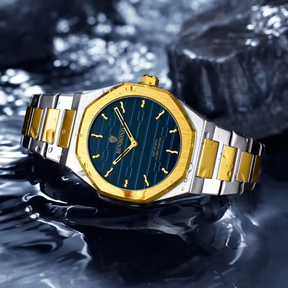 BINBOND Men’s Quartz Watch – Stainless Steel, Luxury Design
