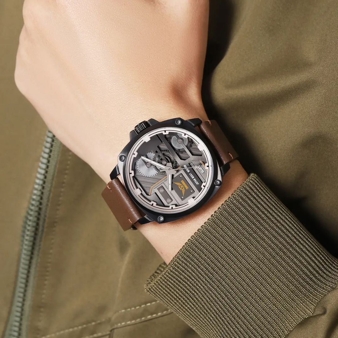 SKMEI 2289 – Leather Quartz Watch with Stainless Steel Frame