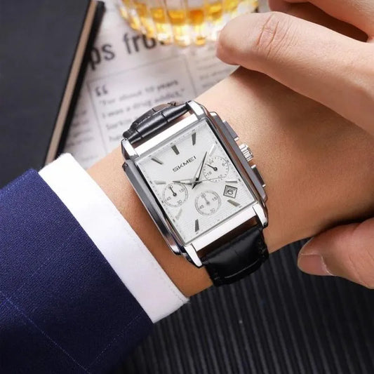 SKMEI 2339 Men's Stainless Steel Strap Watch – Square Design