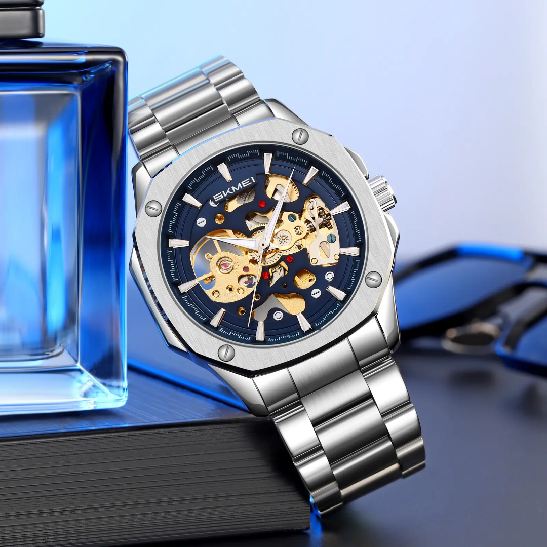 Skmei 9378 Men’s Mechanical Wrist Watch Solid Stainless Steel Strap Automatic