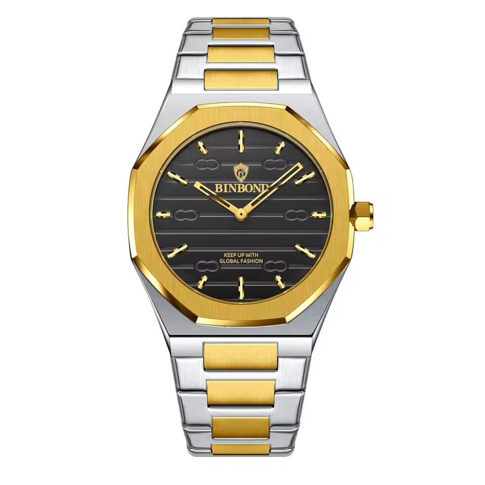 BINBOND Men’s Quartz Watch – Stainless Steel, Luxury Design