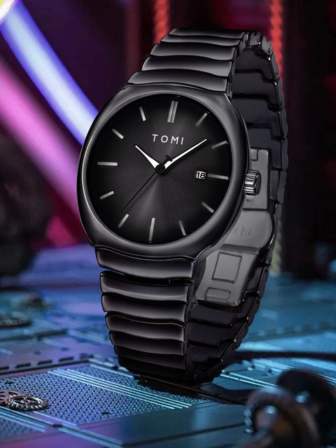 TOMI Men’s Chain Watch – Day/Date, Master Lock Ring Brooch