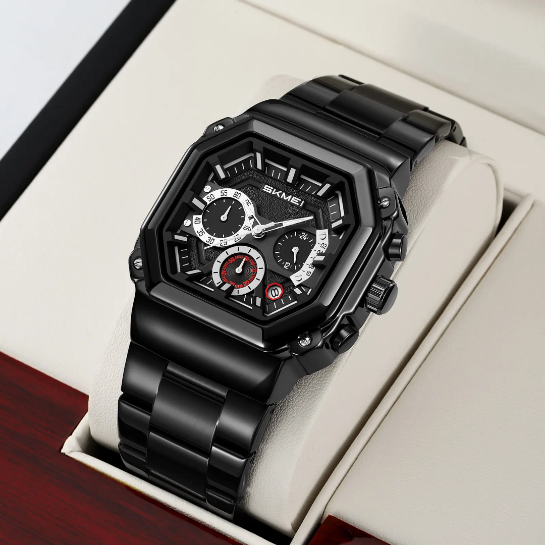 SKMEI 9359 Men’s Square Dial Chronograph – Stainless Steel, Waterproof