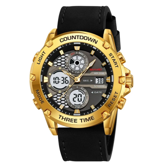 SKMEI 2502 Men’s Digital Sports Watch 3 Time Display Alarm Luminous Leather Strap