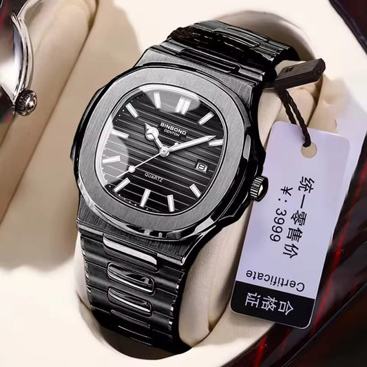 BINBOND Men’s Quartz Watch – Stainless Steel, Luxury Design