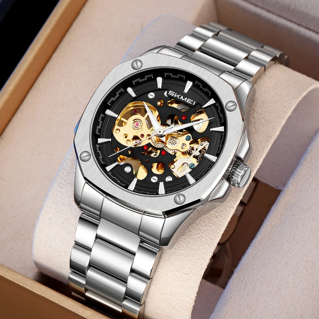 Skmei 9378 Men’s Mechanical Wrist Watch Solid Stainless Steel Strap Automatic