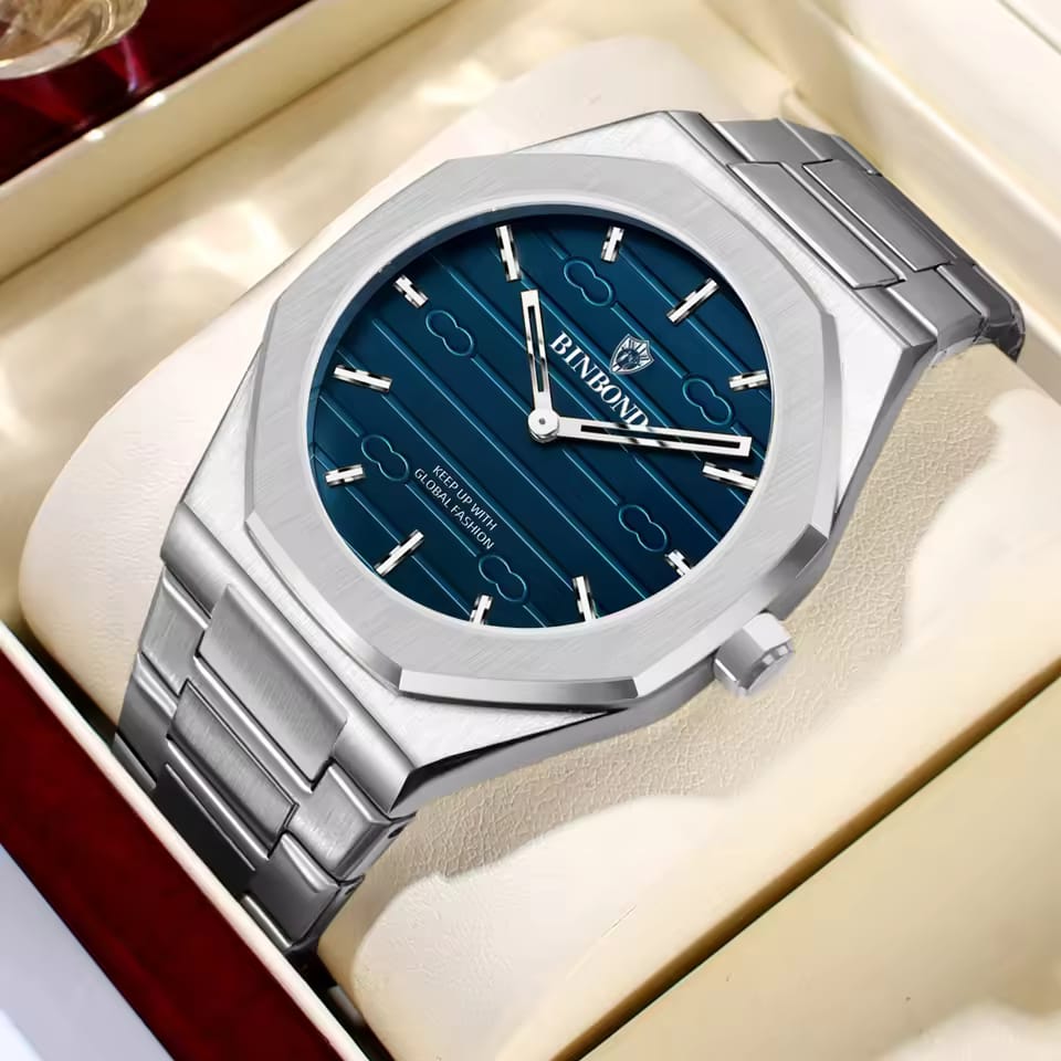 BINBOND Men’s Quartz Watch – Stainless Steel, Luxury Design