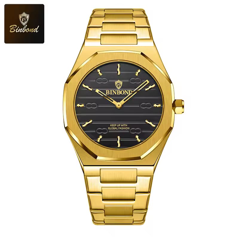 BINBOND Men’s Quartz Watch – Stainless Steel, Luxury Design