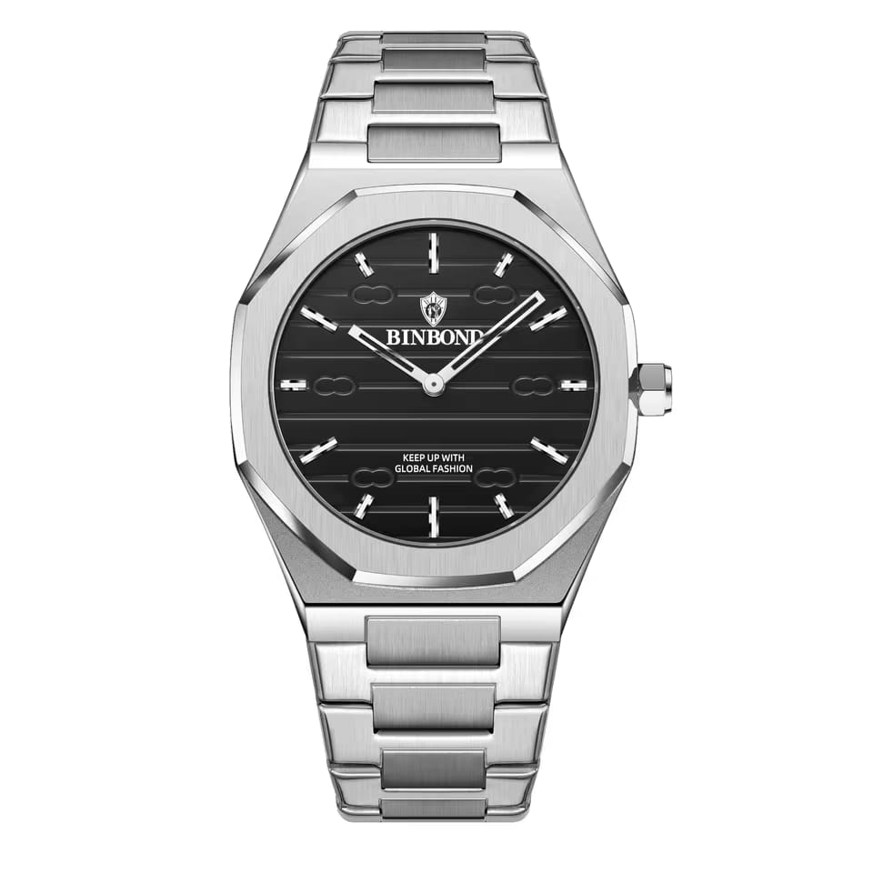 BINBOND Men’s Quartz Watch – Stainless Steel, Luxury Design