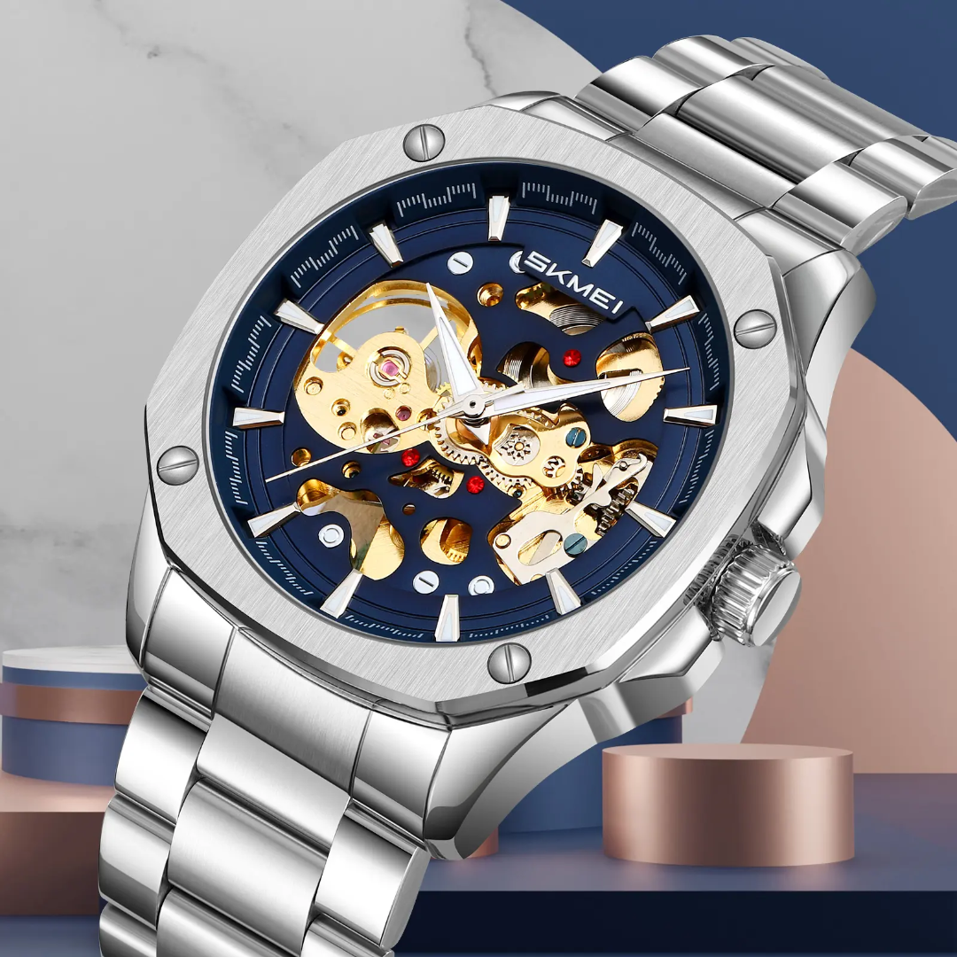 Skmei 9378 Men’s Mechanical Wrist Watch Solid Stainless Steel Strap Automatic