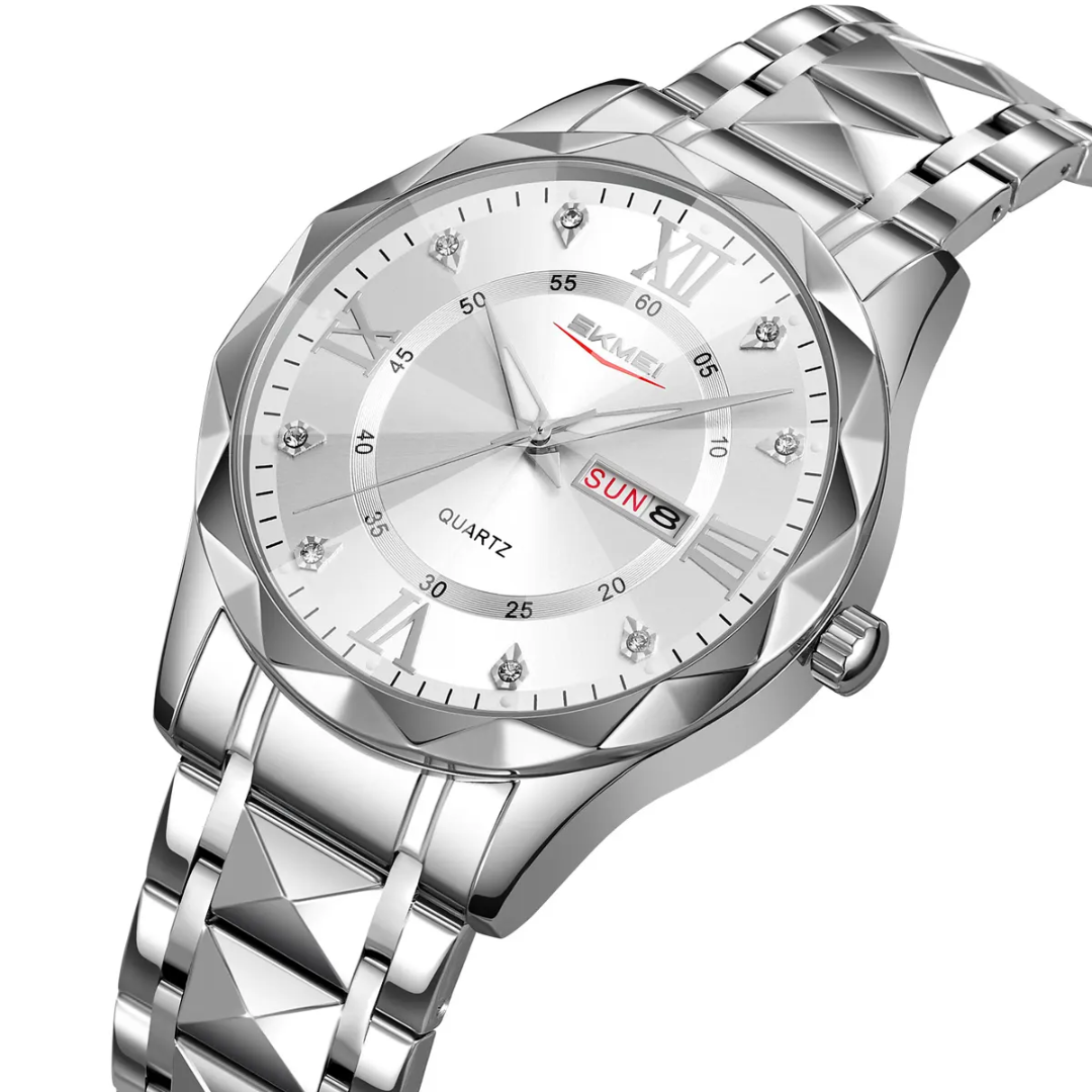 SKMEI 9369 – Stainless Steel Analog Quartz Watch with Luminous Hands