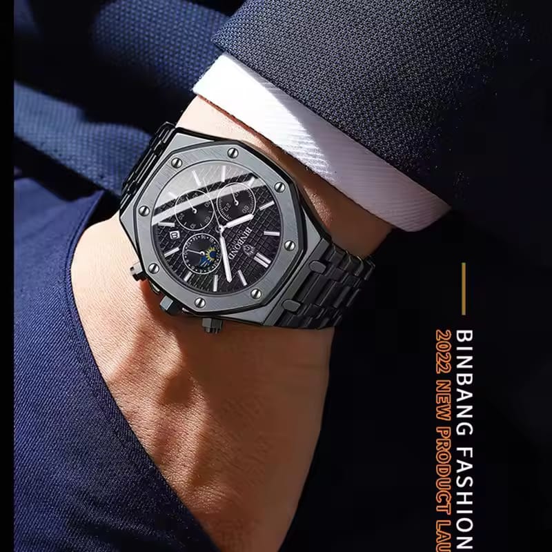 BINBOND B0233 – Luxury Fashion Quartz Stainless Steel Watch for Men